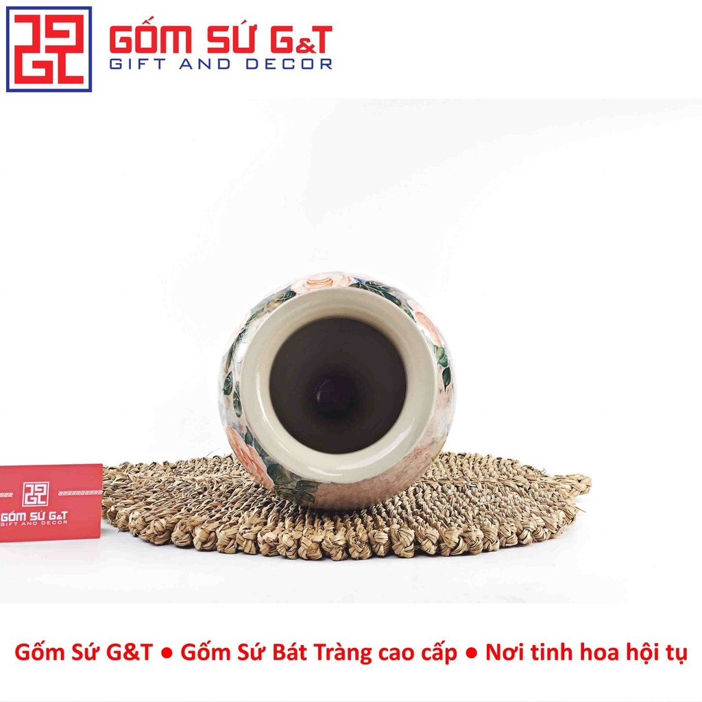 Lọ hoa vuốt tay dáng chân đèn vẽ hoa hồng