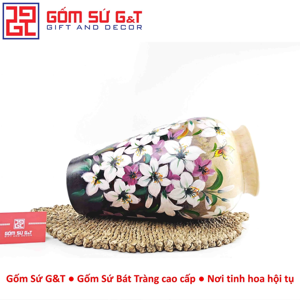Lọ hoa vuốt tay dáng thạp vẽ hoa loa kèn