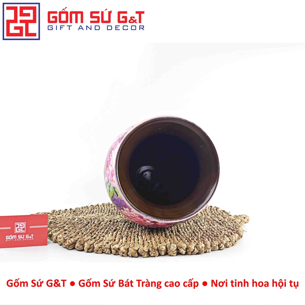 Lọ hoa vuốt tay dáng chân đèn vẽ cẩm tú cầu
