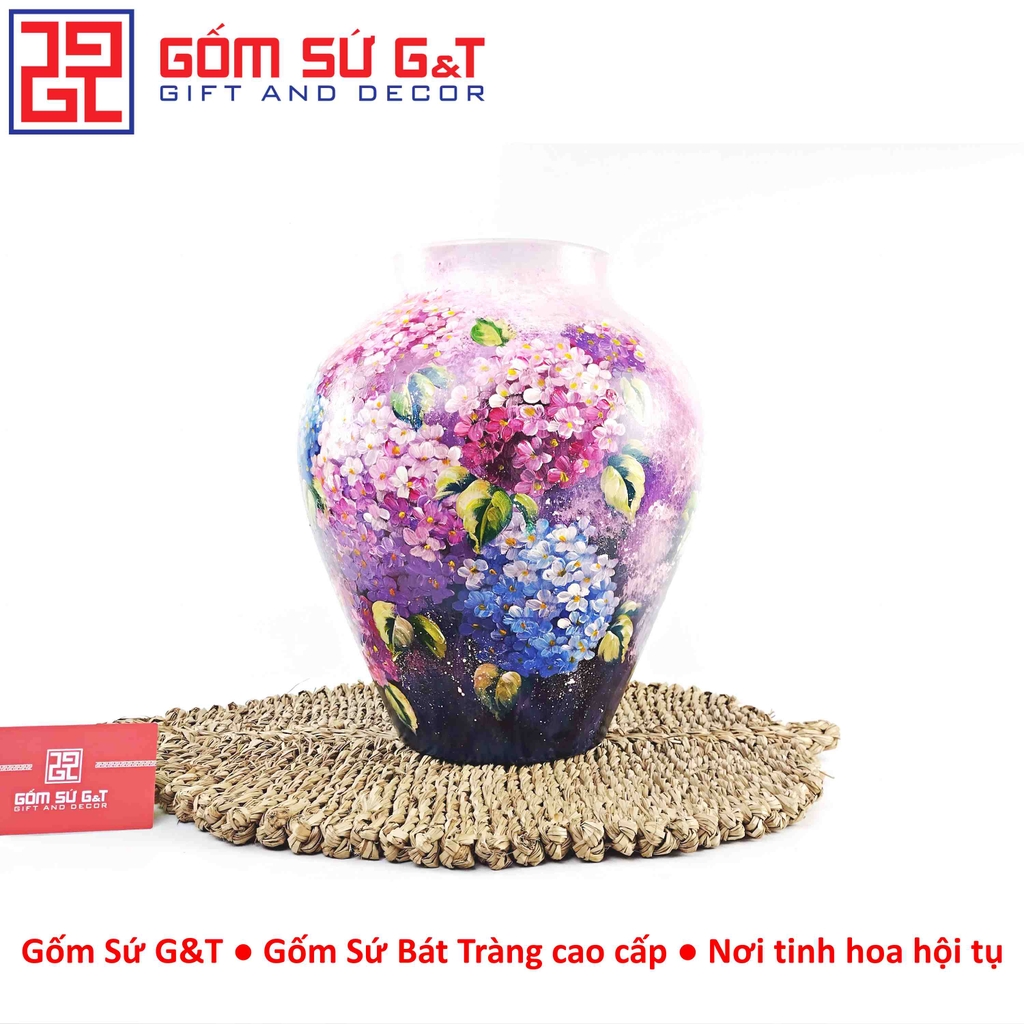 Lọ hoa vuốt tay dáng vò vẽ cẩm tú cầu