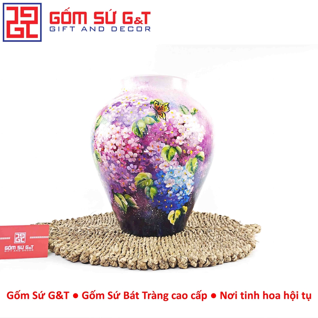 Lọ hoa vuốt tay dáng vò vẽ cẩm tú cầu