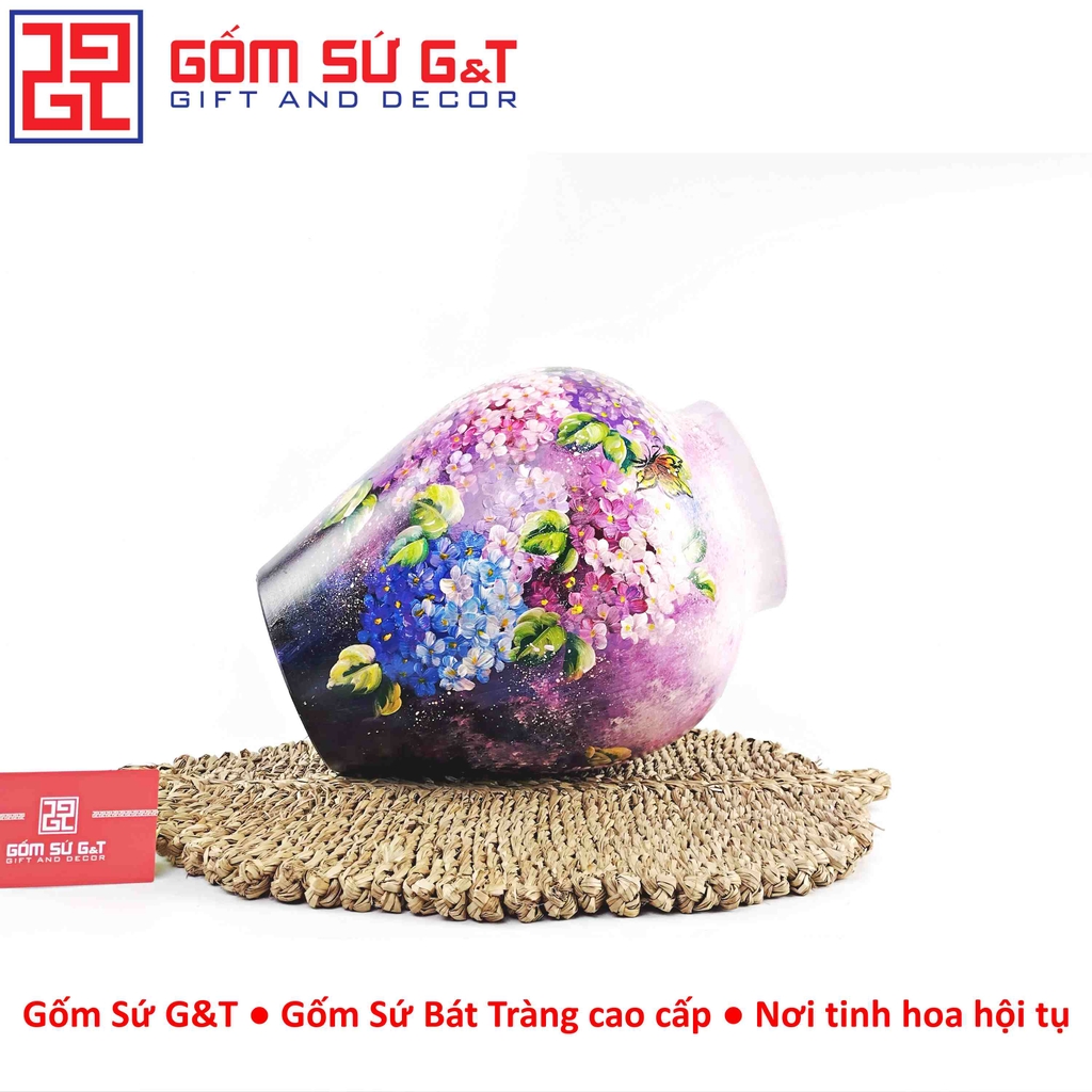 Lọ hoa vuốt tay dáng vò vẽ cẩm tú cầu