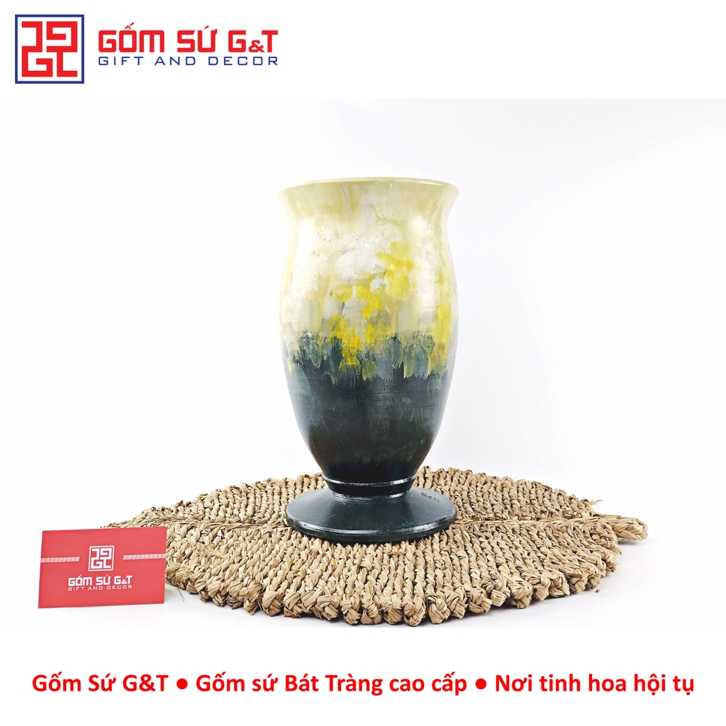 Lọ hoa vuốt tay dáng ly thấp vẽ hoa hướng dương