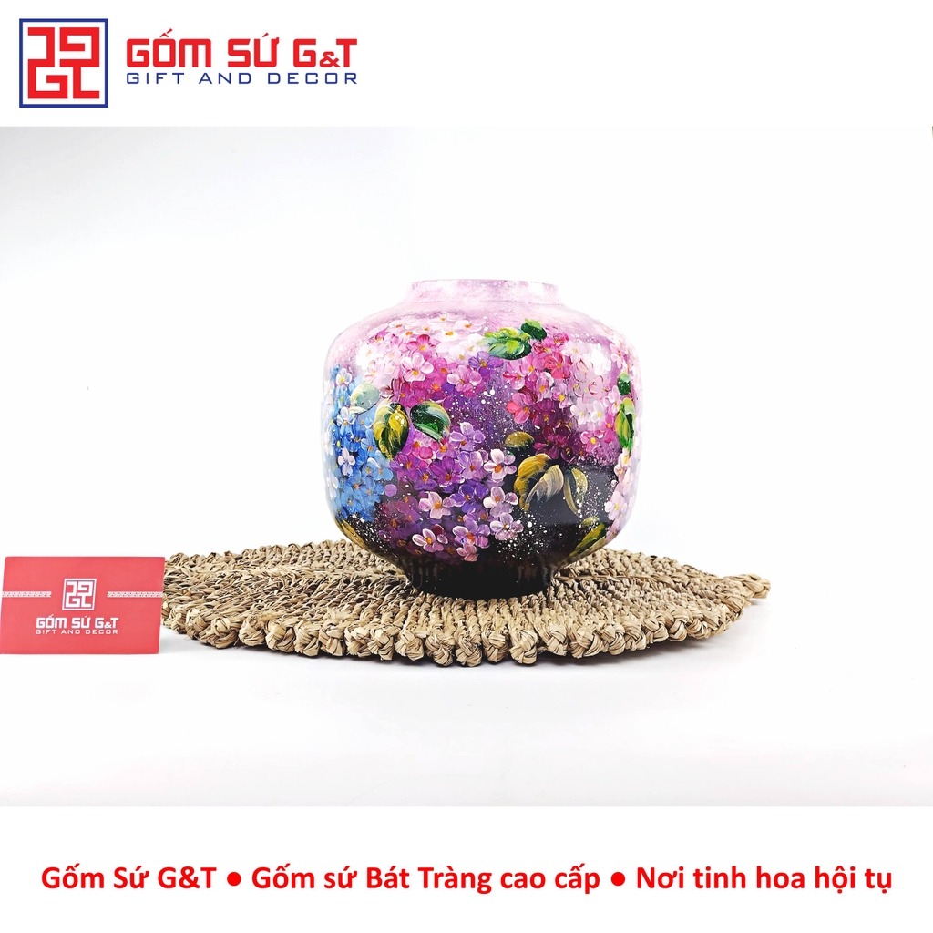 Lọ hoa vuốt tay dáng vò vẽ cẩm tú cầu