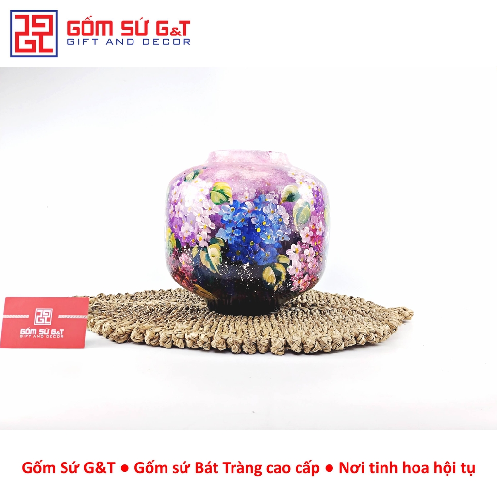 Lọ hoa vuốt tay dáng vò vẽ cẩm tú cầu