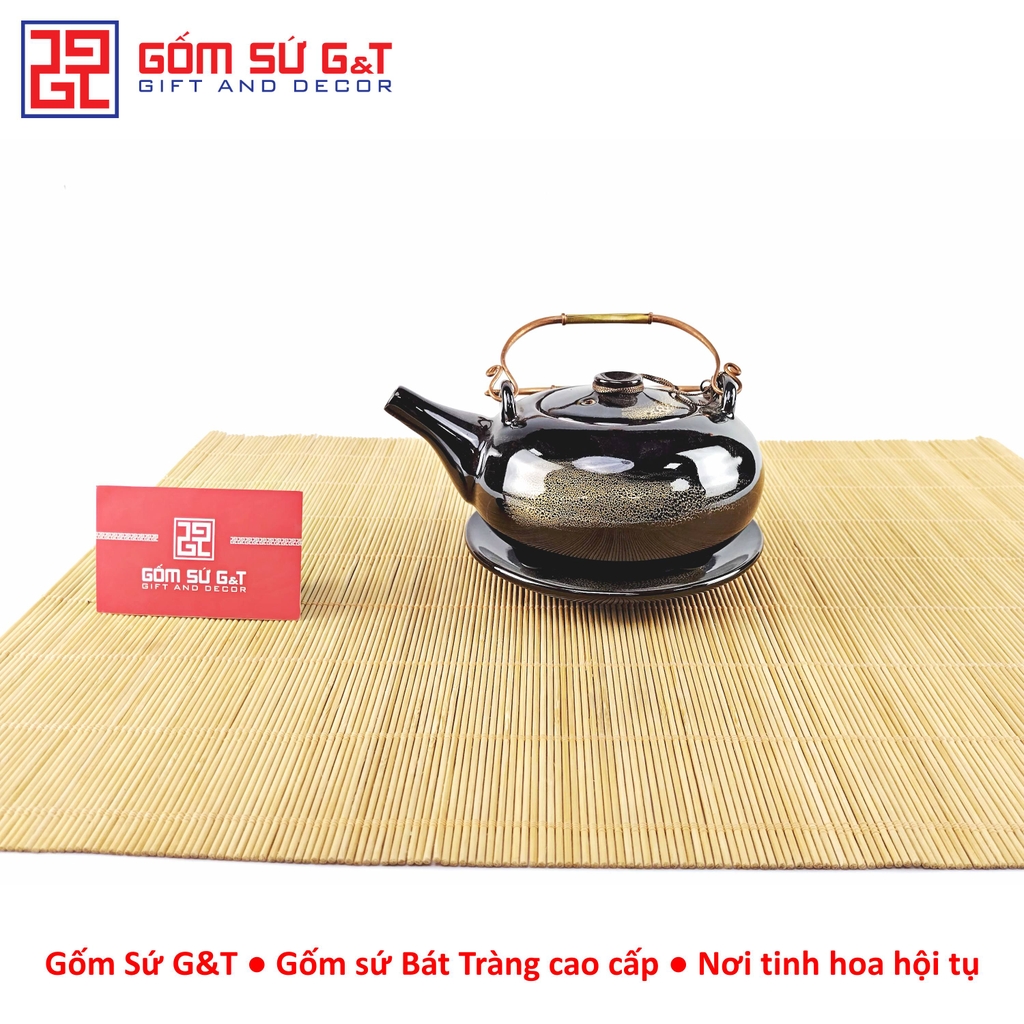 Bộ trà hỏa biến dáng Nhật lòng hoa nâu