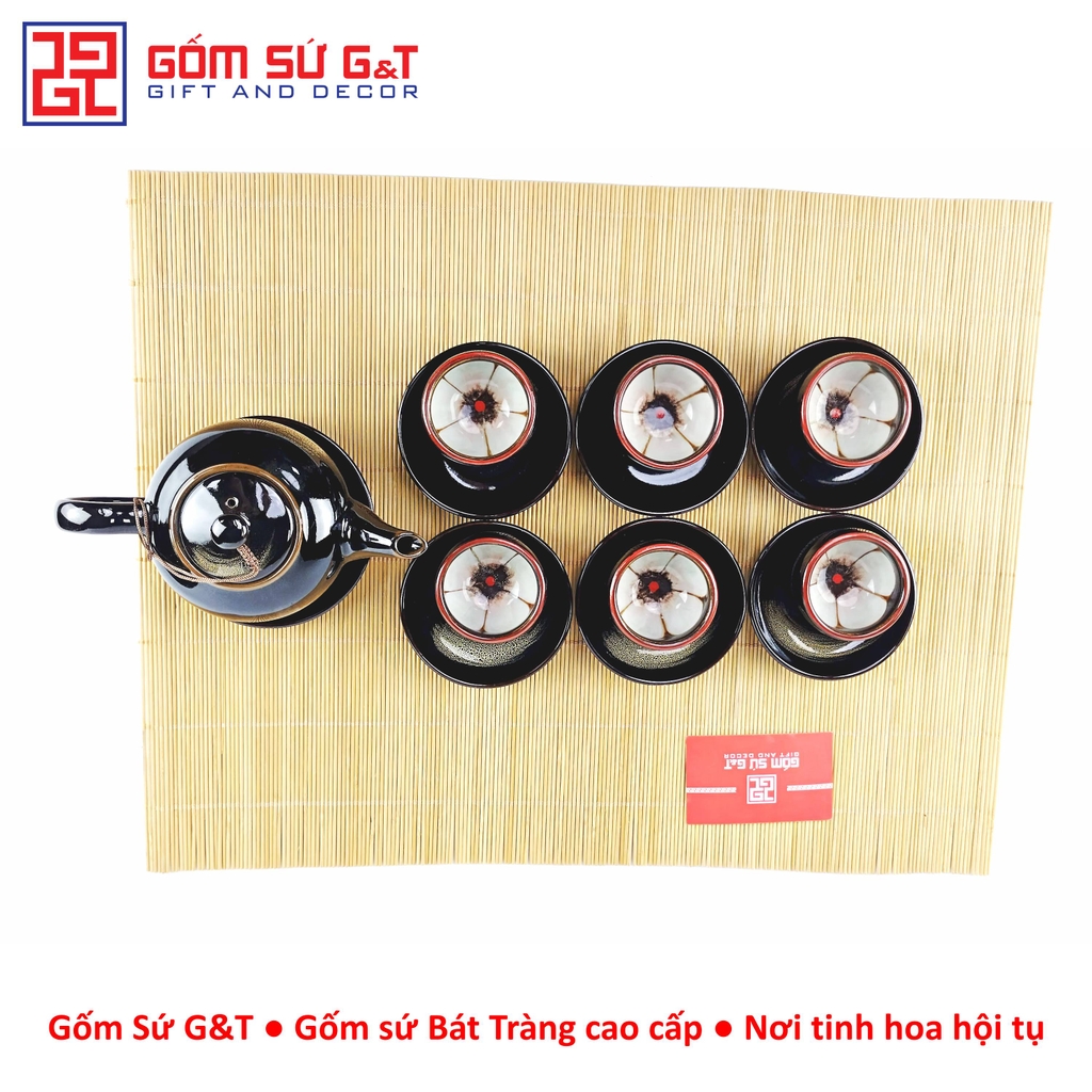 Bộ trà hỏa biến quai C lòng hoa nâu