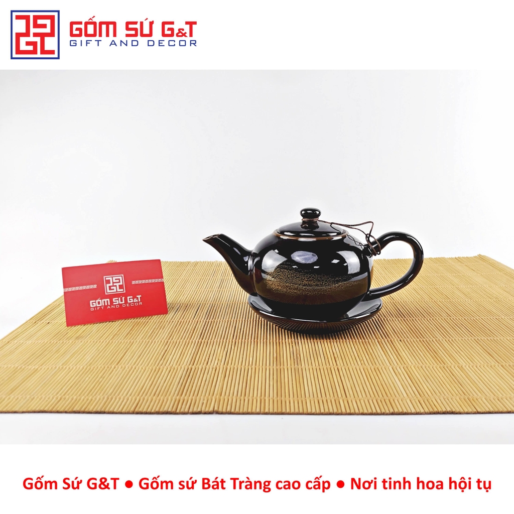 Bộ trà hỏa biến quai C lòng hoa nâu