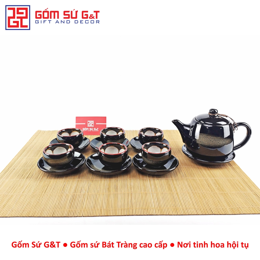 Bộ trà quả hồng to chén lòng hoa nâu