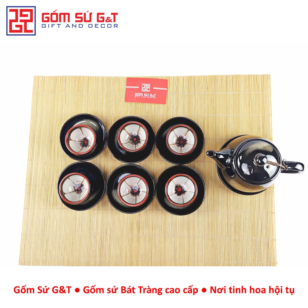 Bộ trà quả hồng to chén lòng hoa nâu