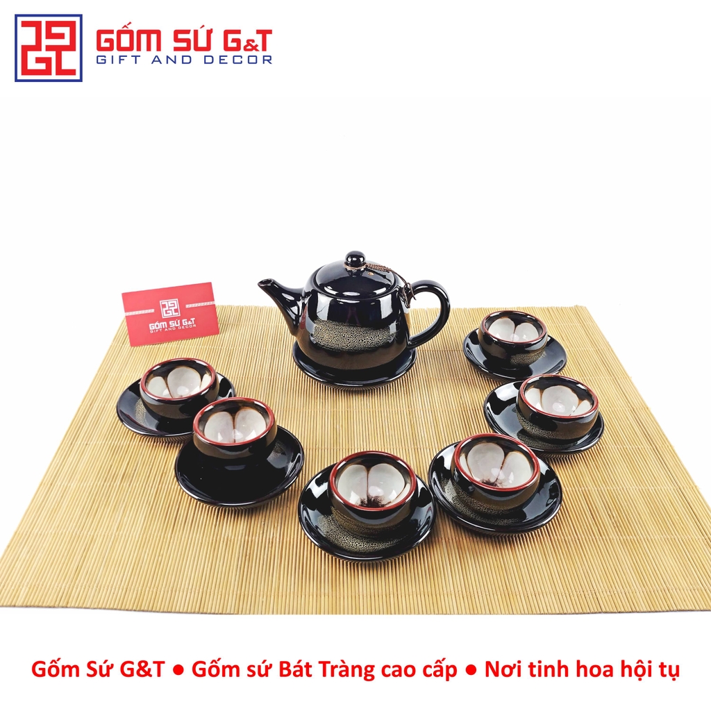 Bộ trà quả hồng to chén lòng hoa nâu