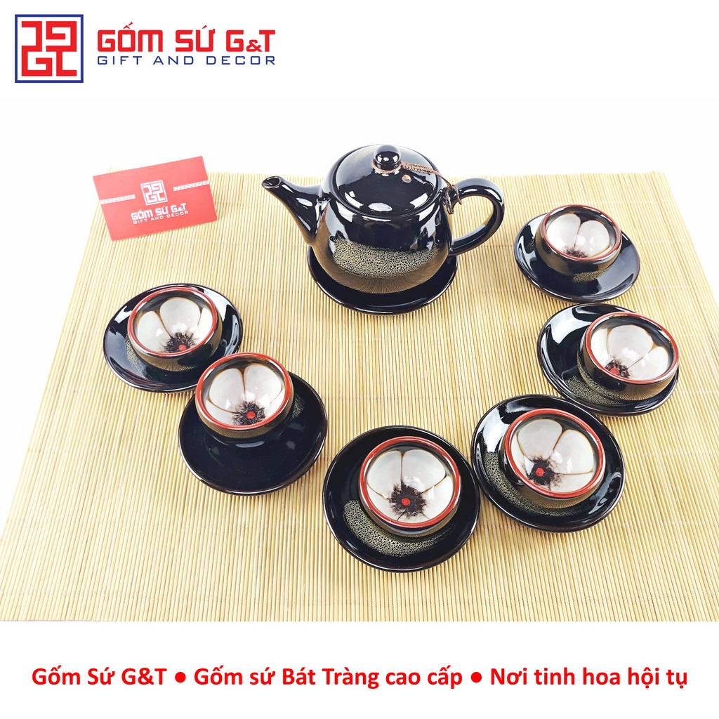 Bộ trà quả hồng to chén lòng hoa nâu