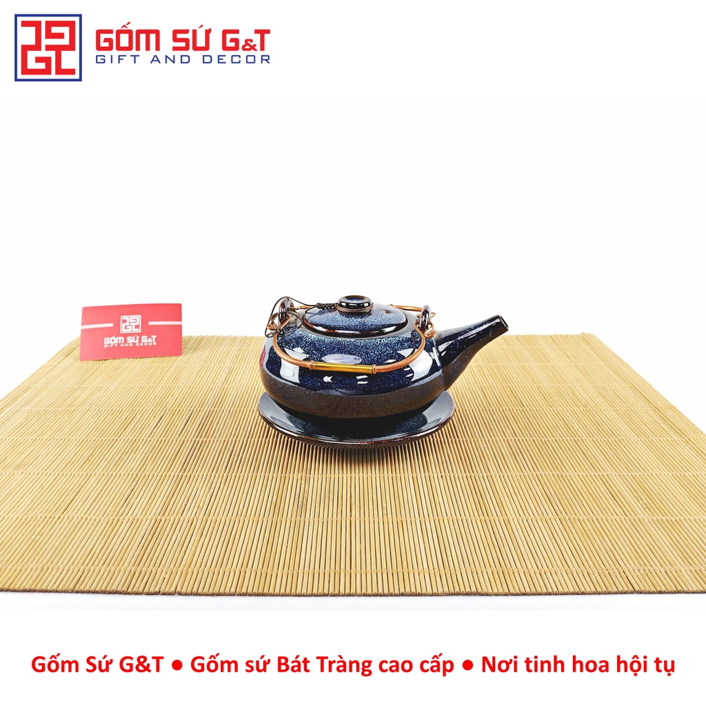 Bộ trà hỏa biến dáng Nhật lòng hoa men xanh