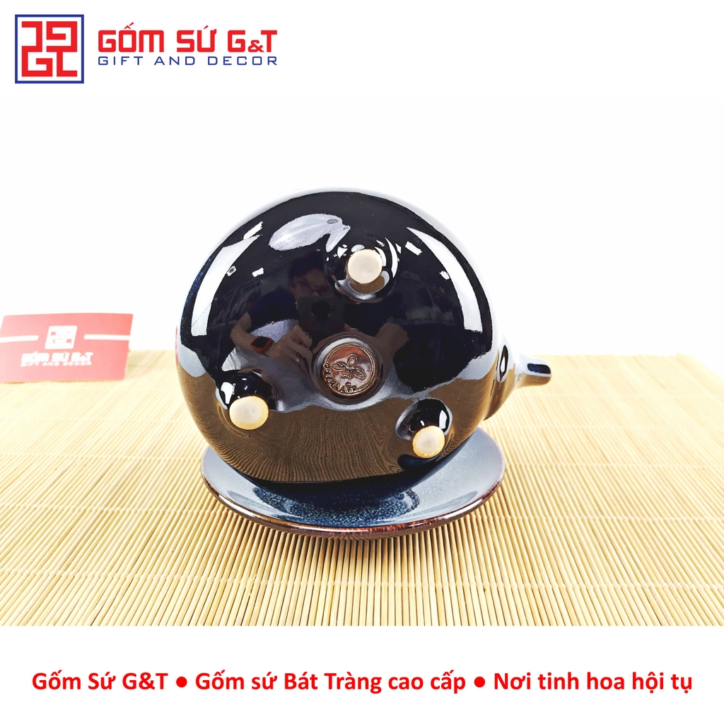 Bộ trà hỏa biến dáng Nhật lòng hoa men xanh