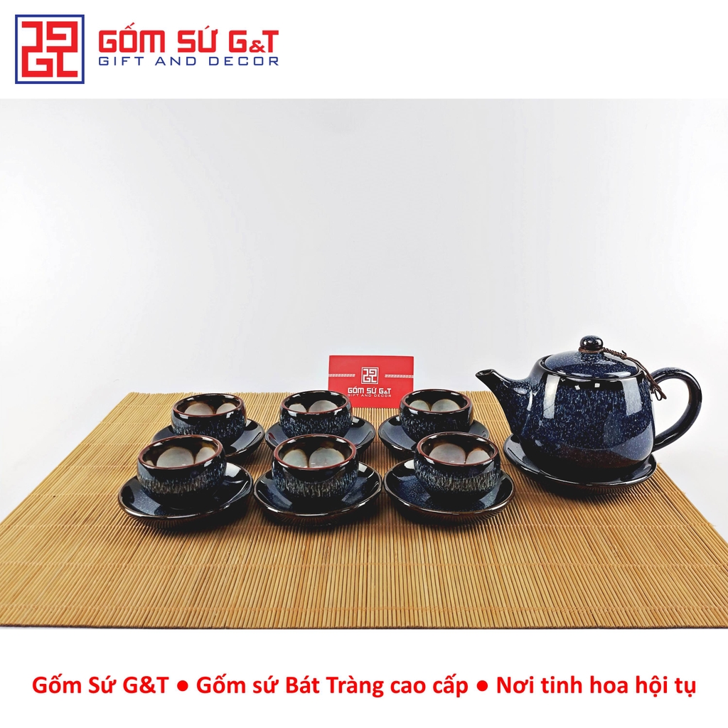 Bộ trà hỏa biến quả hồng to lòng hoa xanh