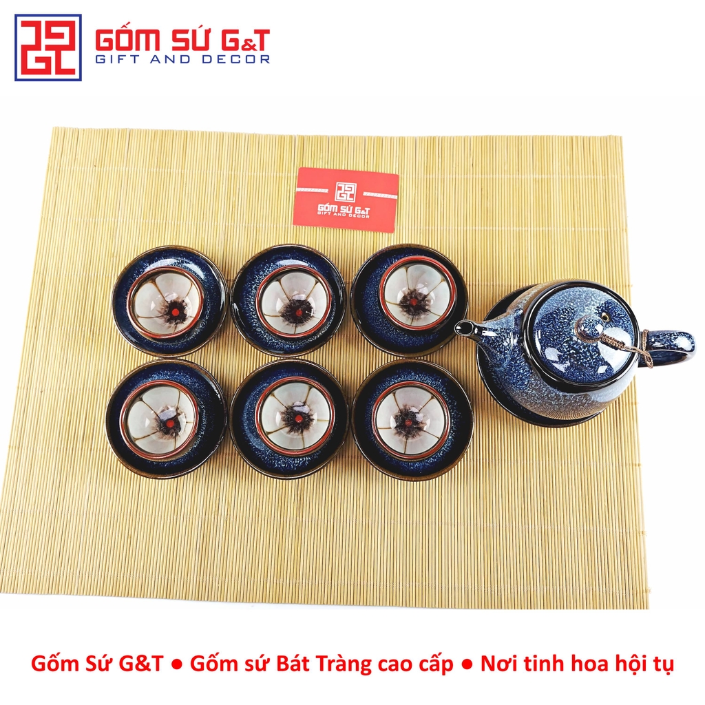 Bộ trà hỏa biến quả hồng to lòng hoa xanh