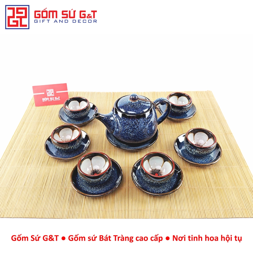 Bộ trà hỏa biến quả hồng to lòng hoa xanh