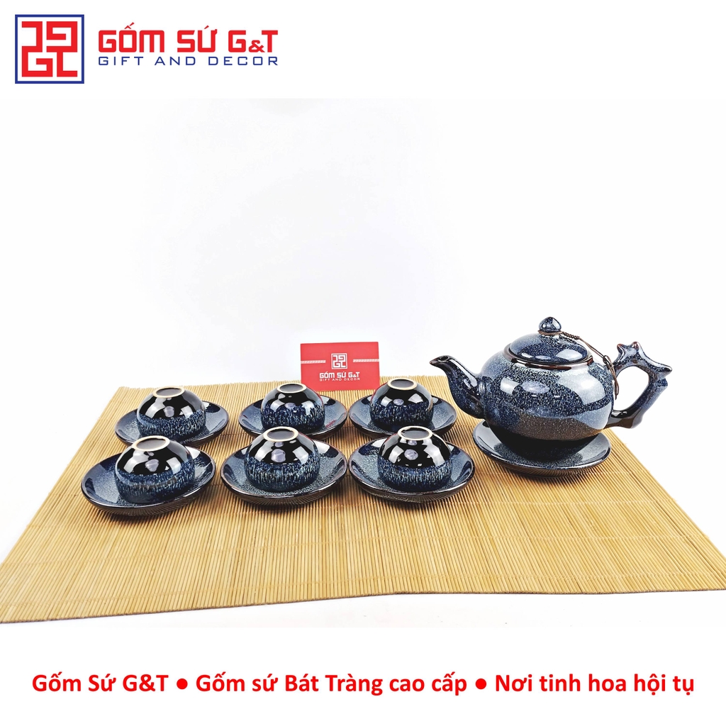 Bộ trà hỏa biến gốc cây lòng hoa men xanh