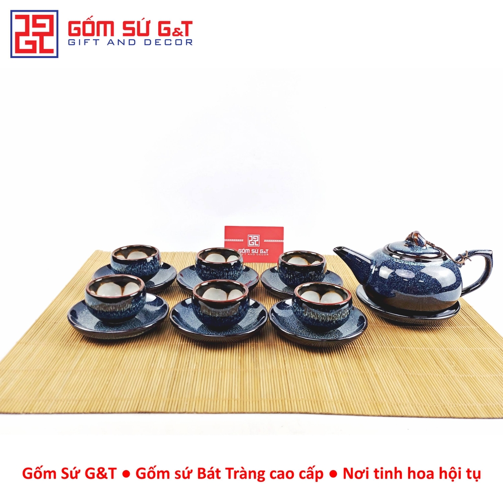 Bộ trà hỏa biến quả hồng bé lòng hoa xanh