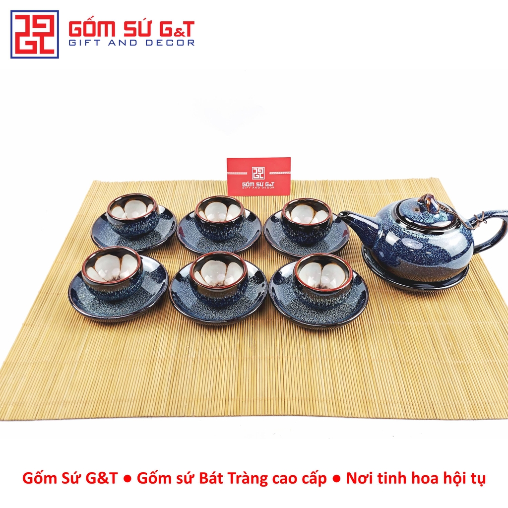 Bộ trà hỏa biến quả hồng bé lòng hoa xanh