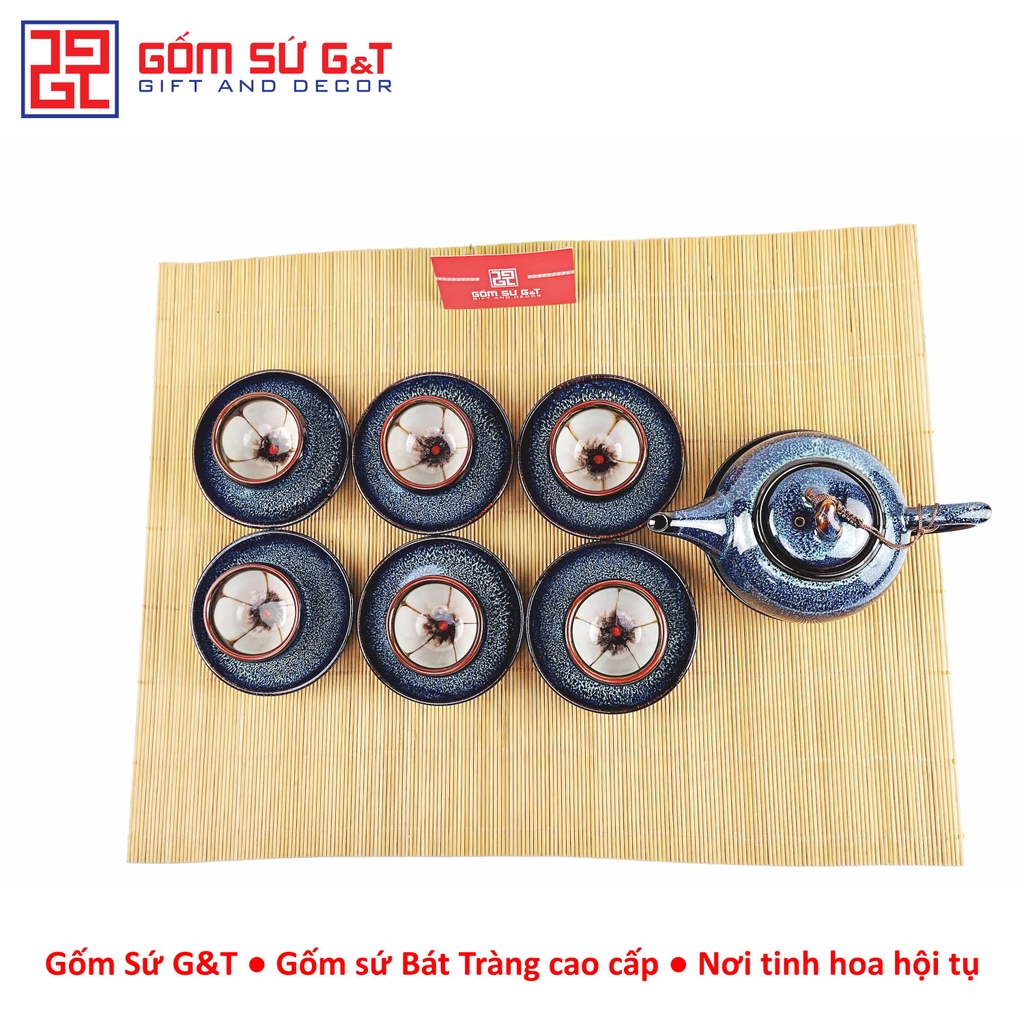 Bộ trà hỏa biến quả hồng bé lòng hoa xanh
