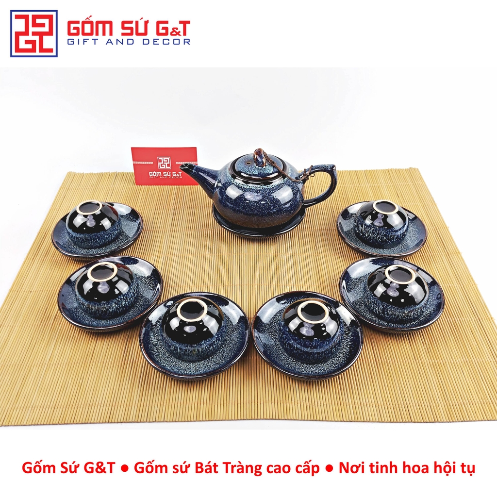 Bộ trà hỏa biến quả hồng bé lòng hoa xanh