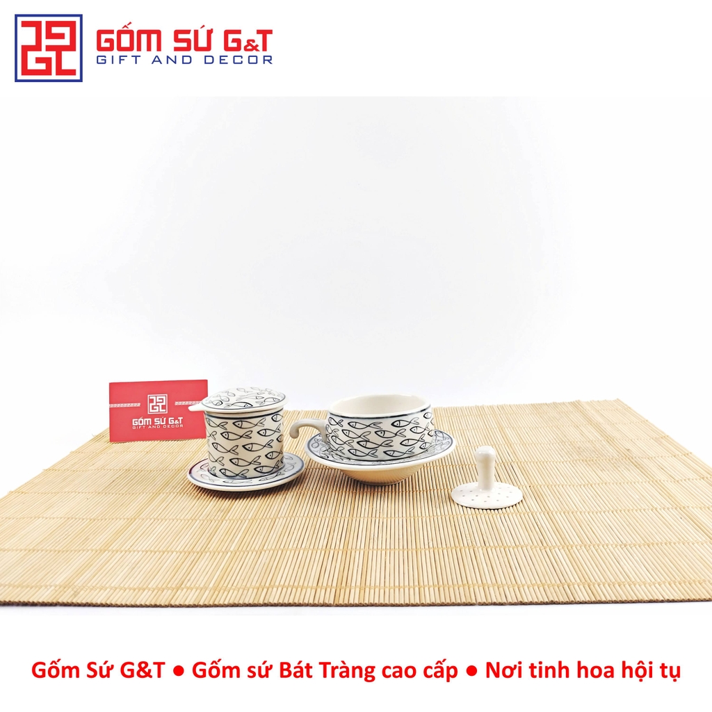 Bộ phin cafe vẽ cá đàn