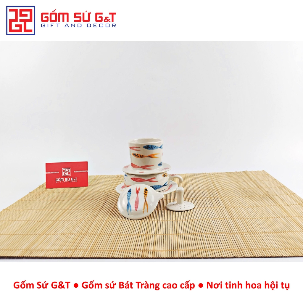 Bộ phin cafe vẽ cá nhật ba màu