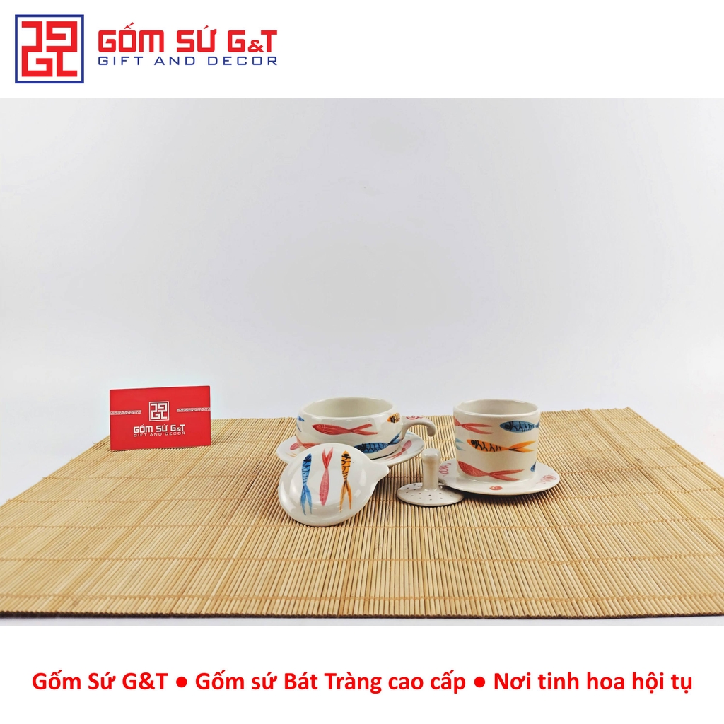 Bộ phin cafe vẽ cá nhật ba màu