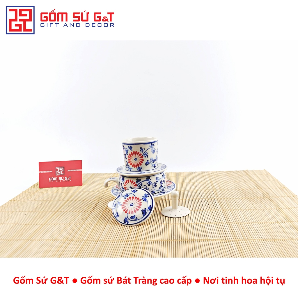Bộ phin cafe vẽ hoa dây màu