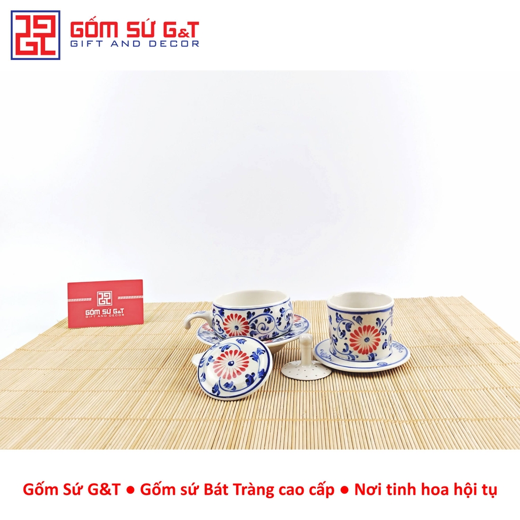Bộ phin cafe vẽ hoa dây màu