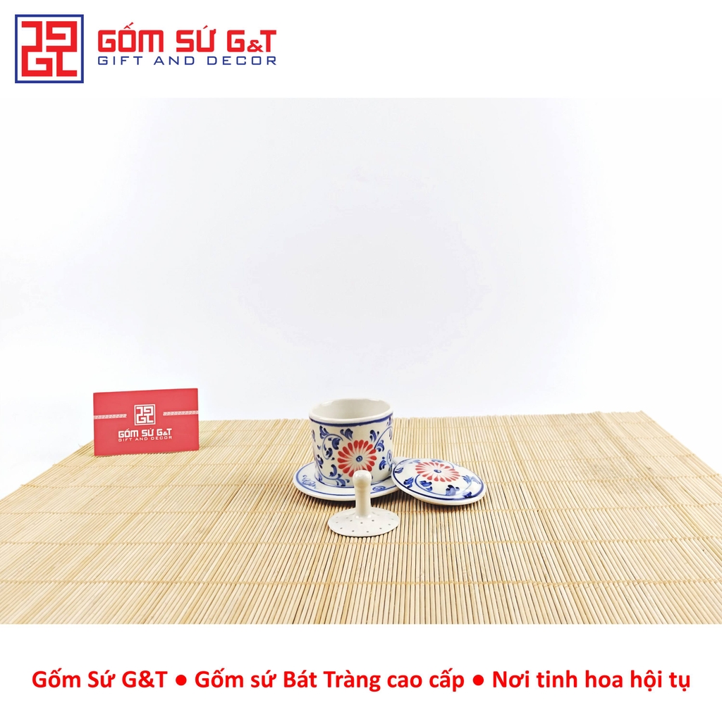 Bộ phin cafe vẽ hoa dây màu