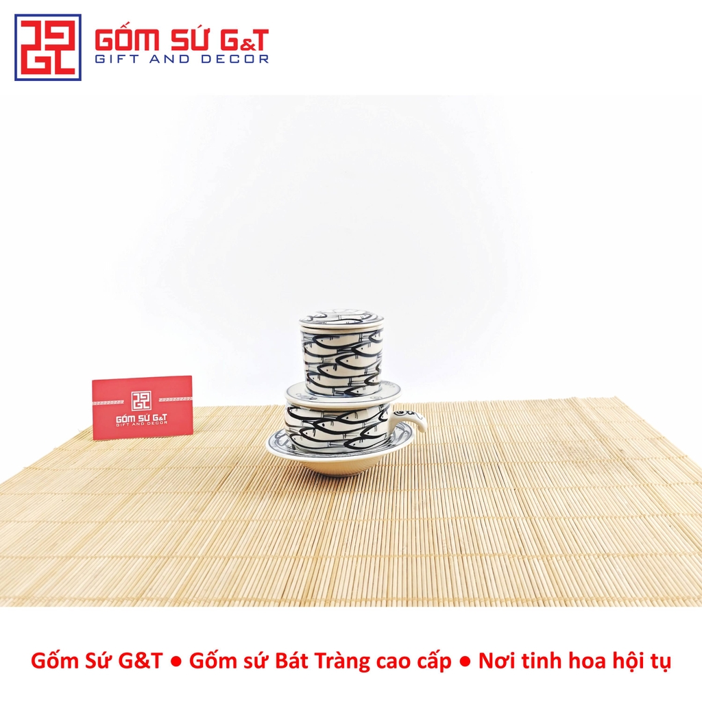 Bộ tách cà phê vẽ cá đàn