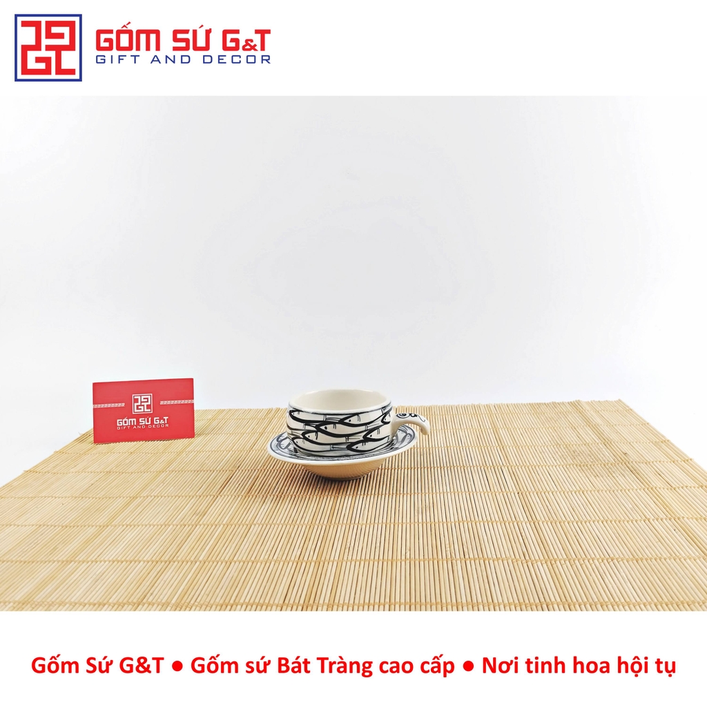 Bộ tách cà phê vẽ cá đàn