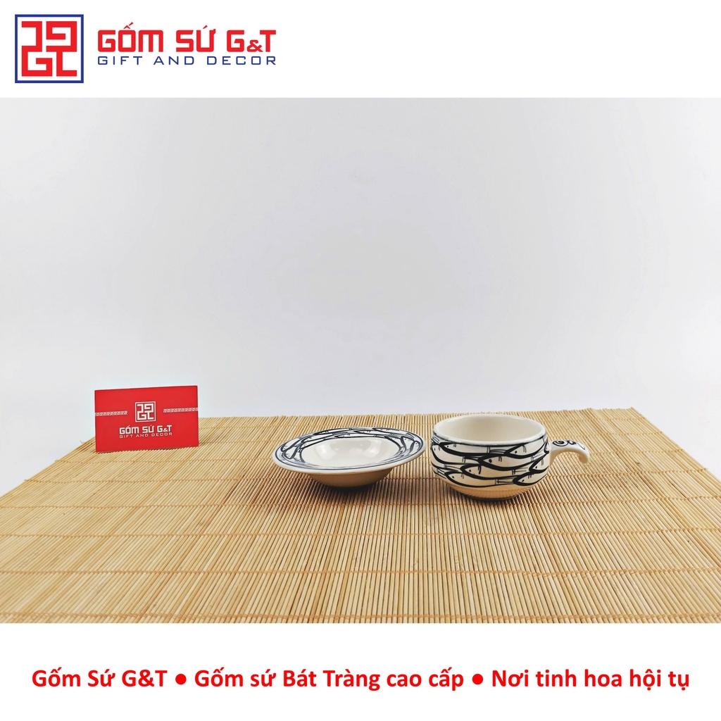 Bộ tách cà phê vẽ cá đàn
