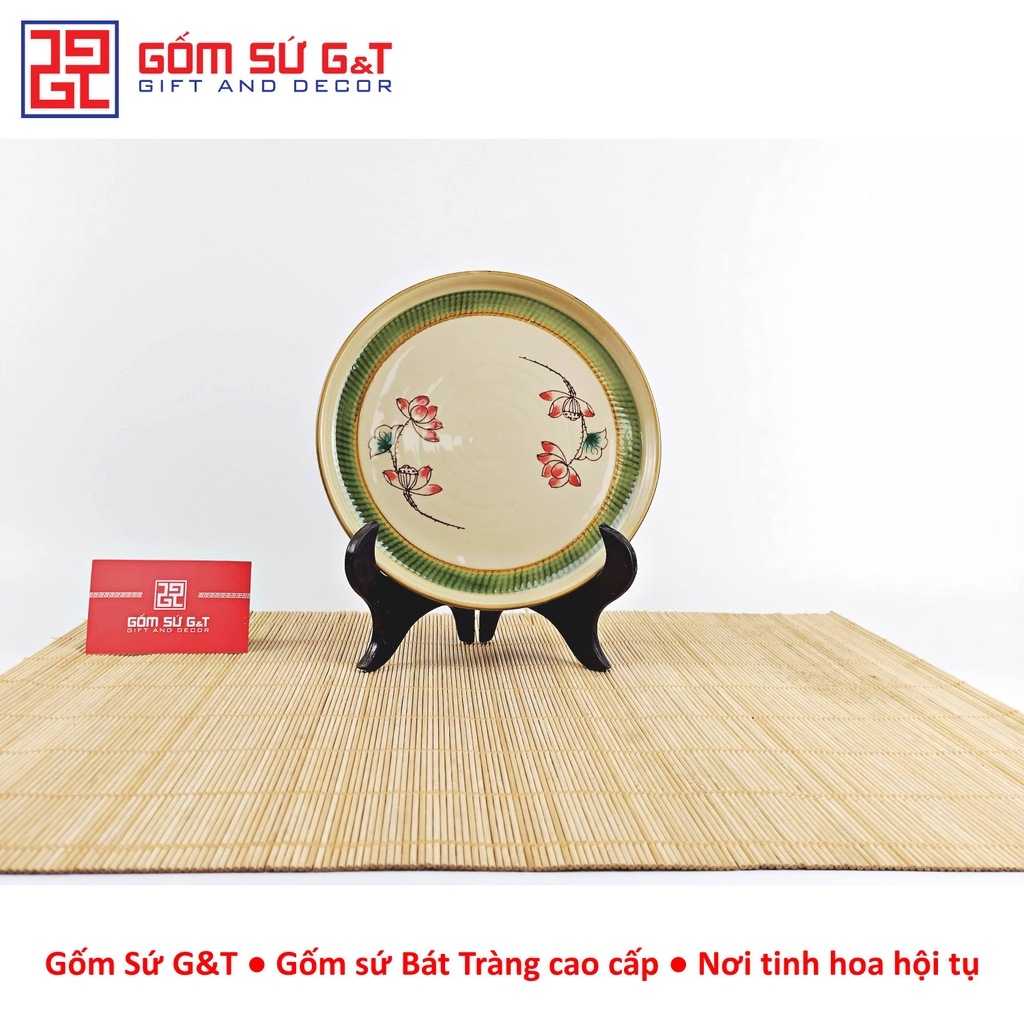 Bộ trà @ vẽ sen đỏ khay sứ
