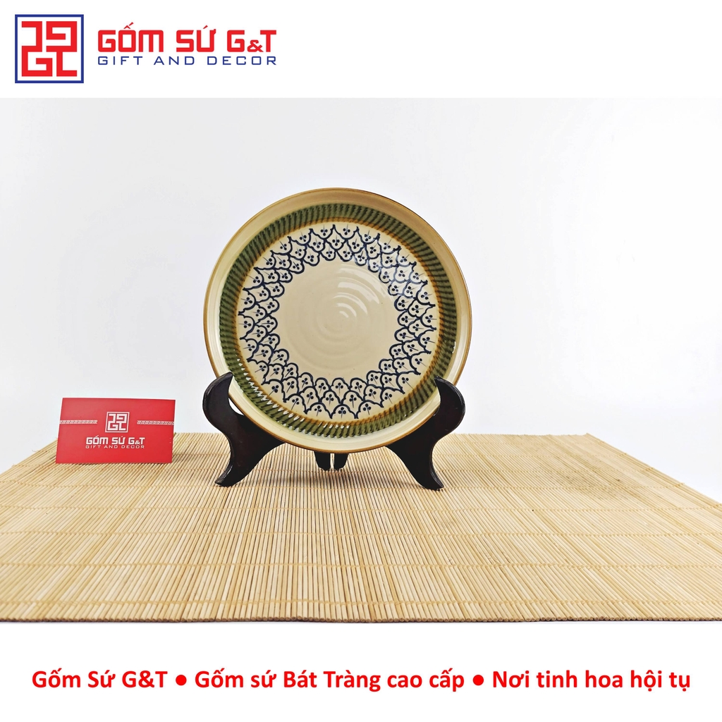 Bộ trà quai ngang vẽ hoa bèo khay sứ