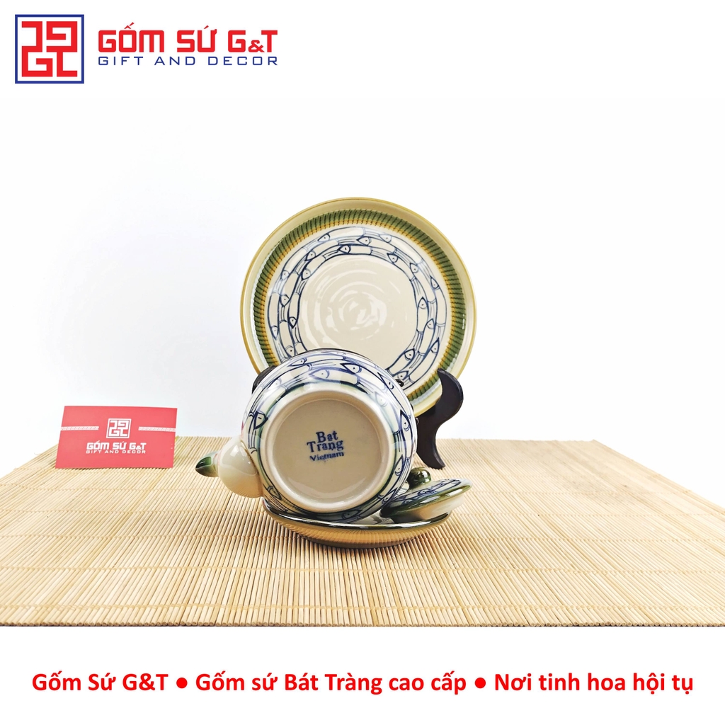 Bộ trà Nhật vẽ cá đàn khay sứ