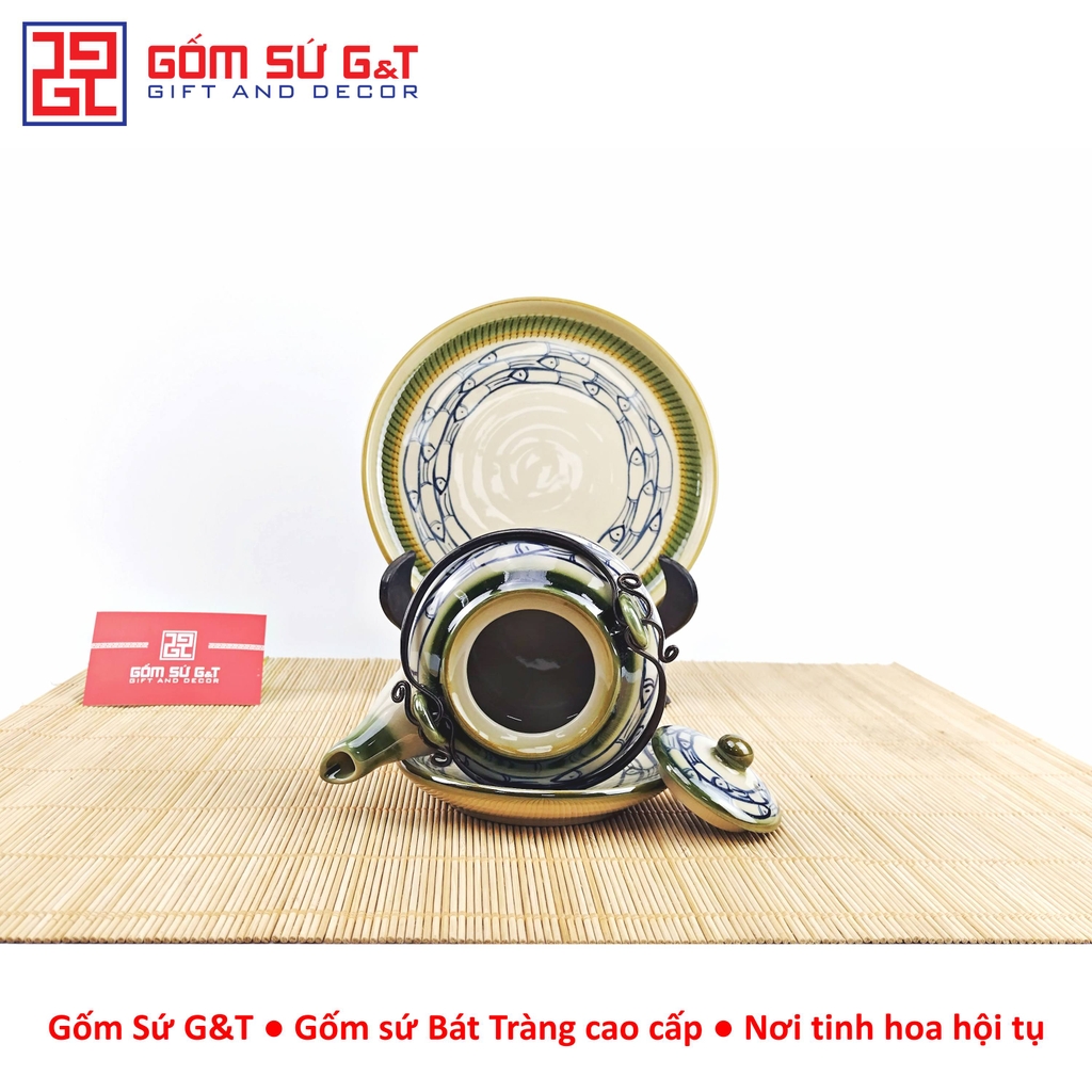 Bộ trà Nhật vẽ cá đàn khay sứ