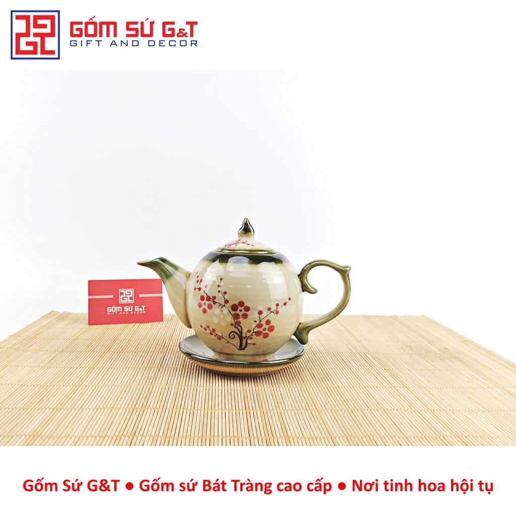 Bộ trà dáng bưởi vẽ đào đỏ
