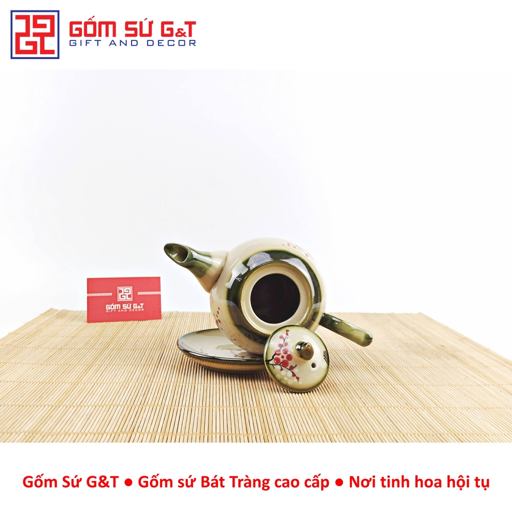 Bộ trà dáng bưởi vẽ đào đỏ