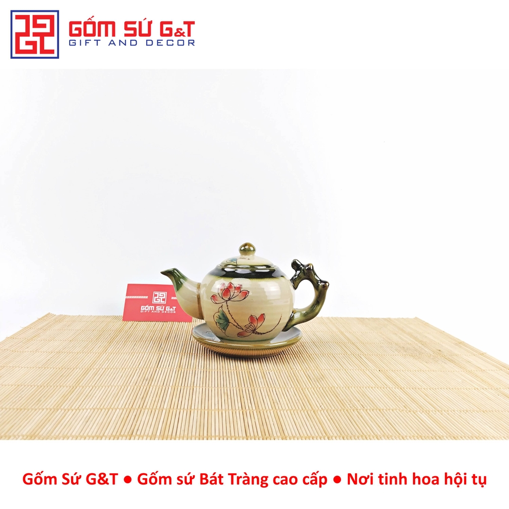 Bộ trà dáng gốc cây vẽ sen đỏ