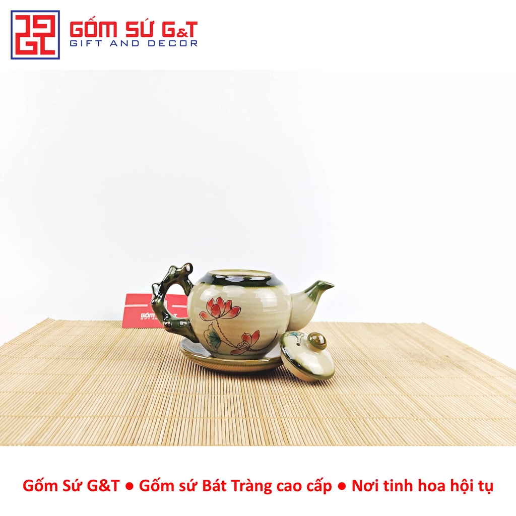 Bộ trà dáng gốc cây vẽ sen đỏ