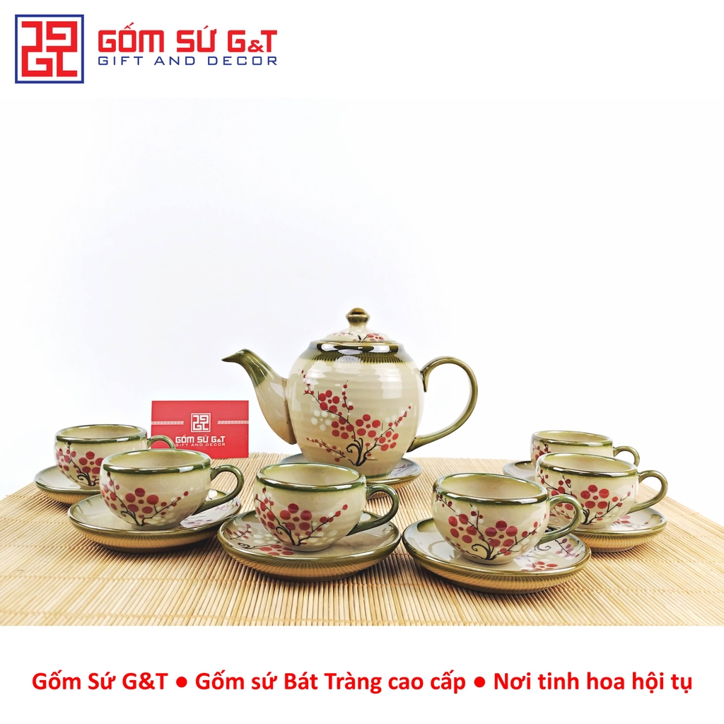 Bộ trà Minh Long vẽ đào đỏ