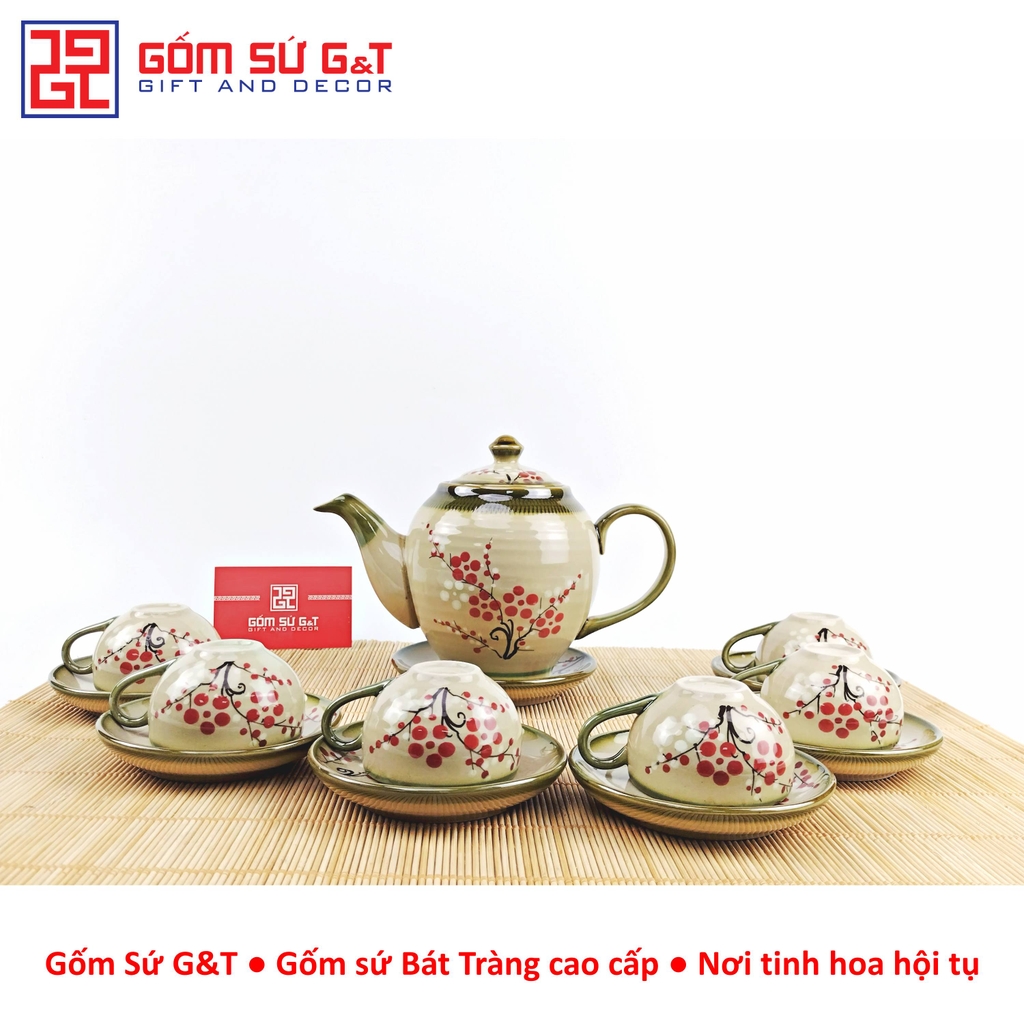 Bộ trà Minh Long vẽ đào đỏ