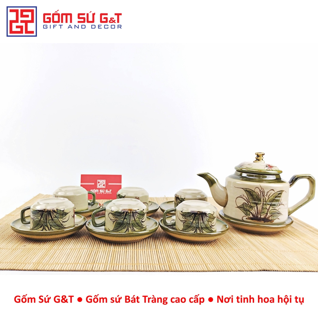 Bộ trà quai vuông vẽ chuồn khoai