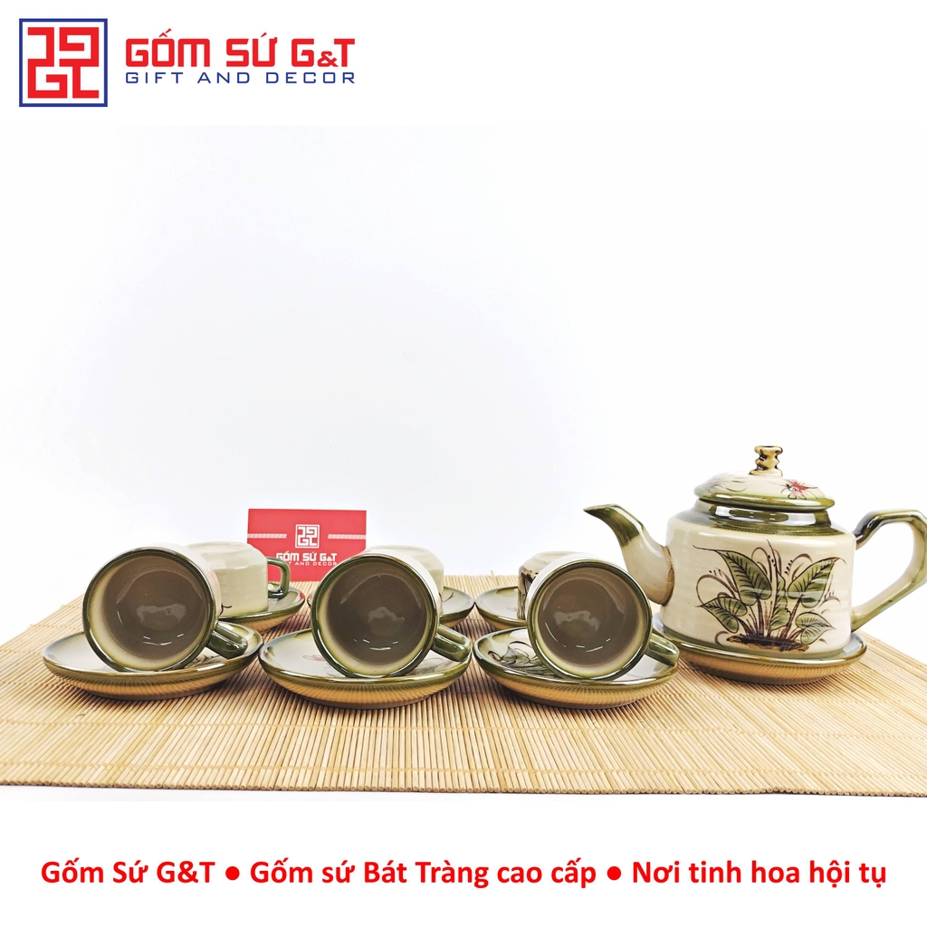 Bộ trà quai vuông vẽ chuồn khoai