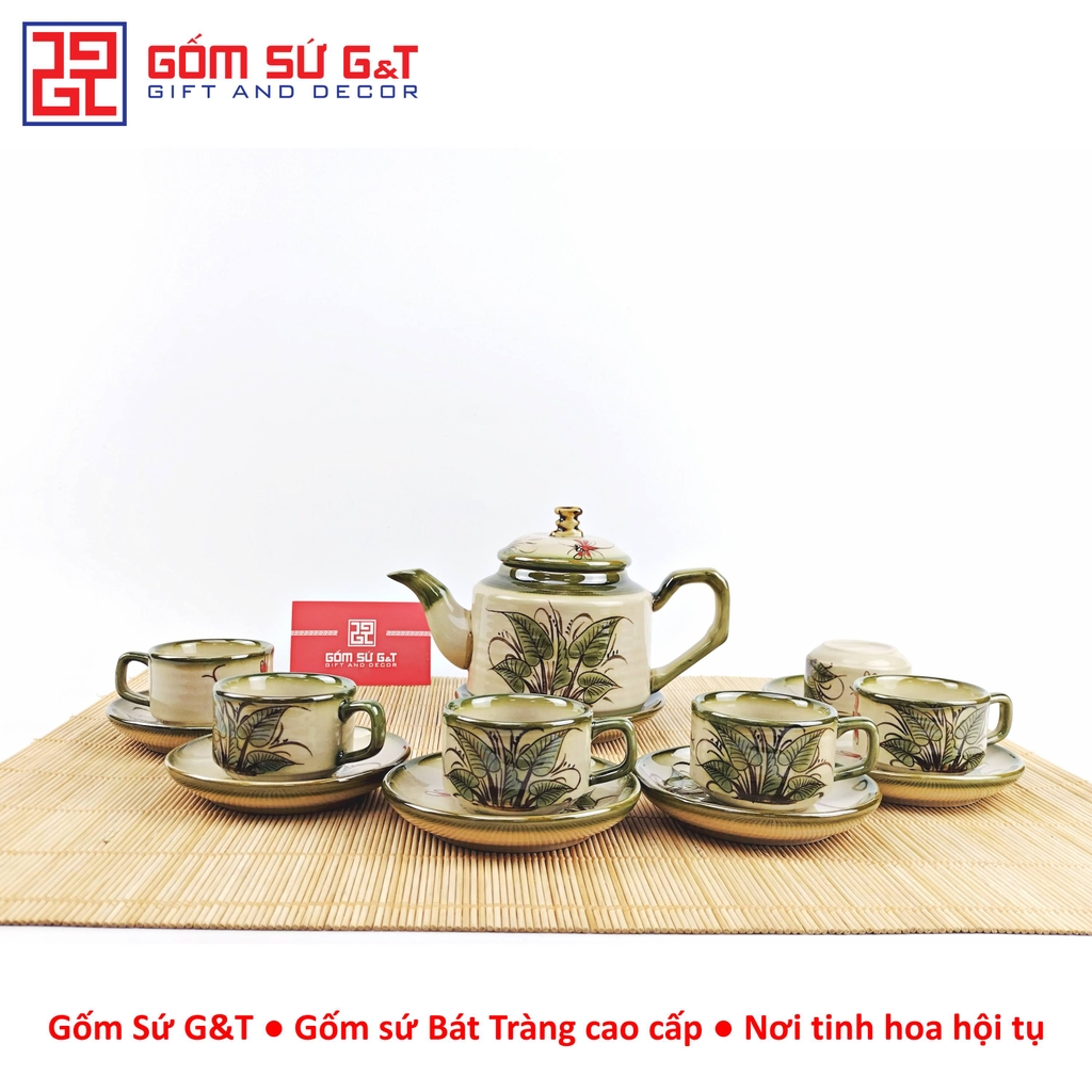 Bộ trà quai vuông vẽ chuồn khoai