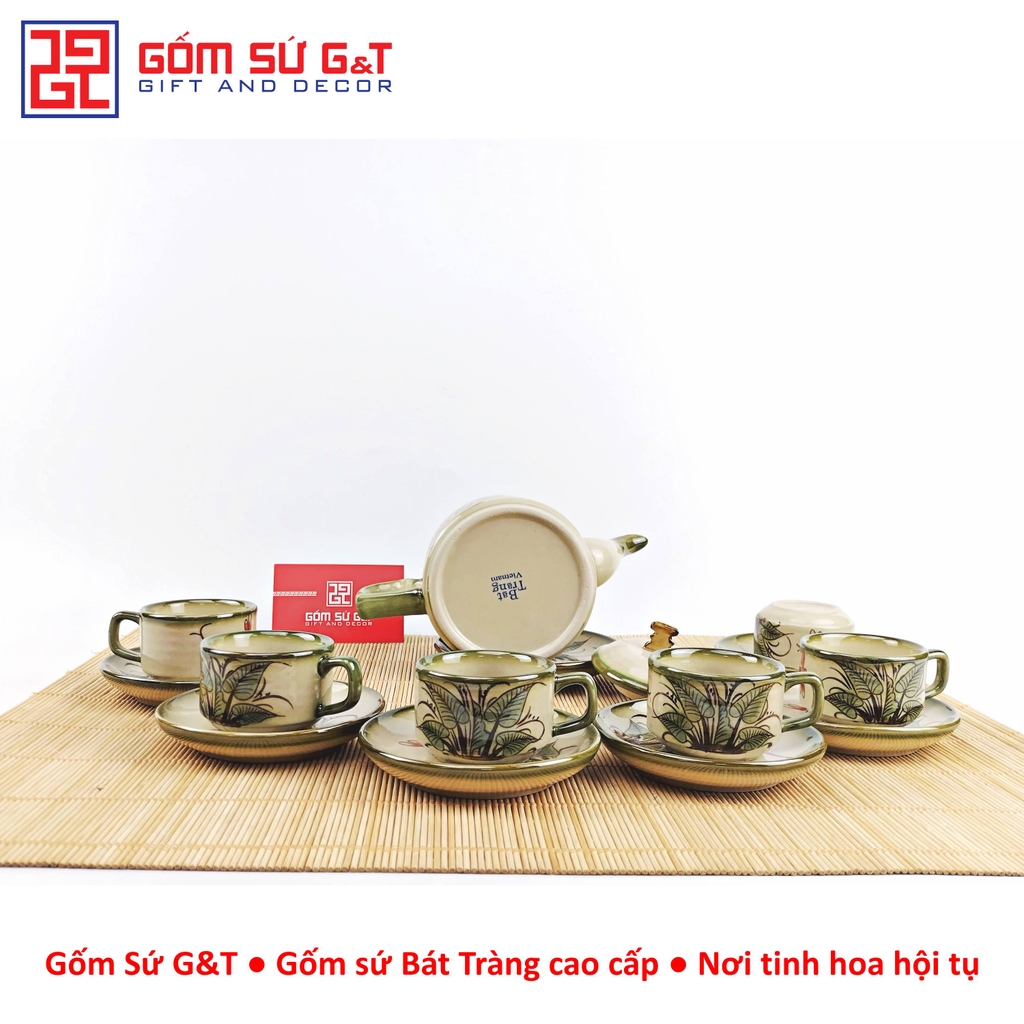 Bộ trà quai vuông vẽ chuồn khoai
