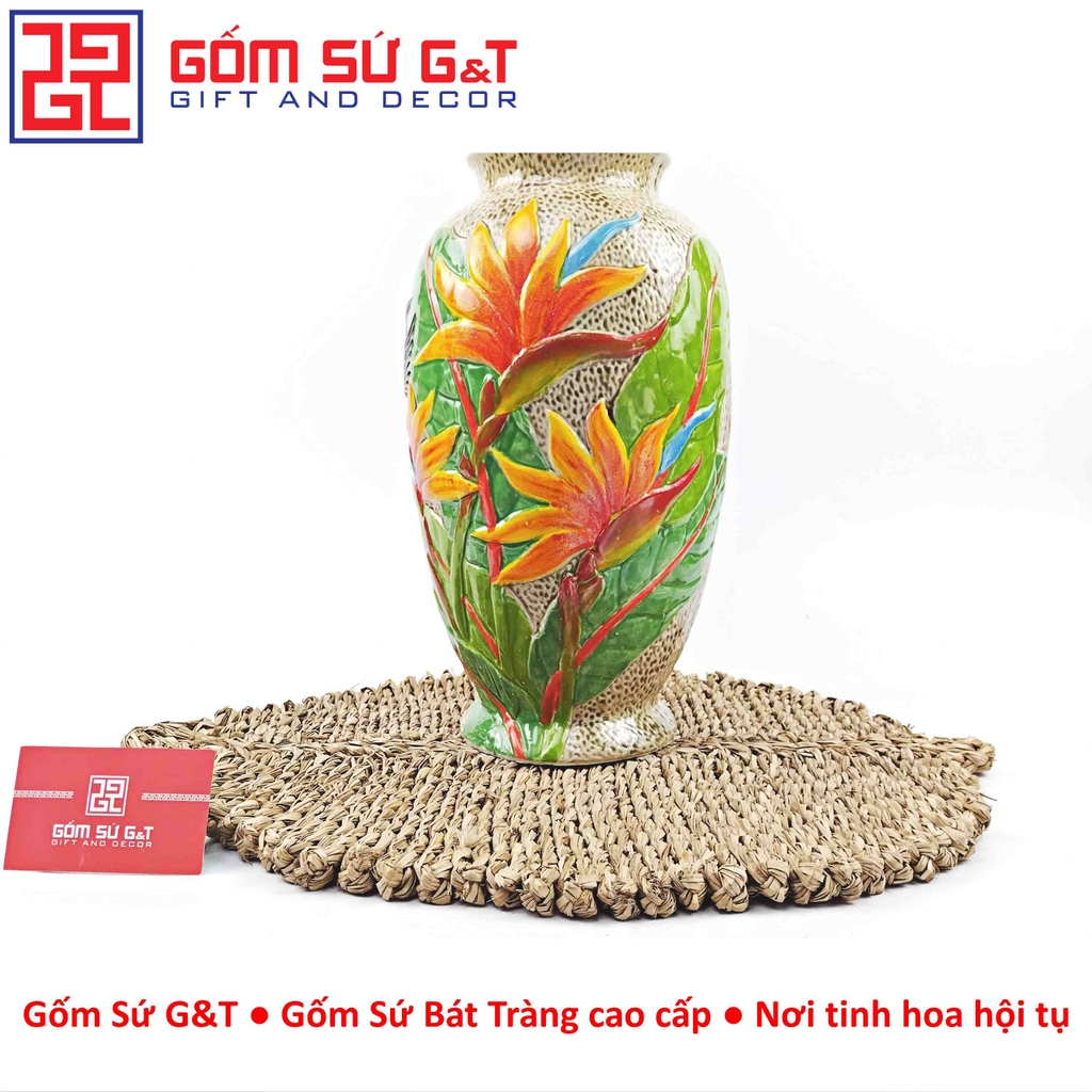 Lọ hoa dáng chân đèn khắc hoa thiên điểu H32
